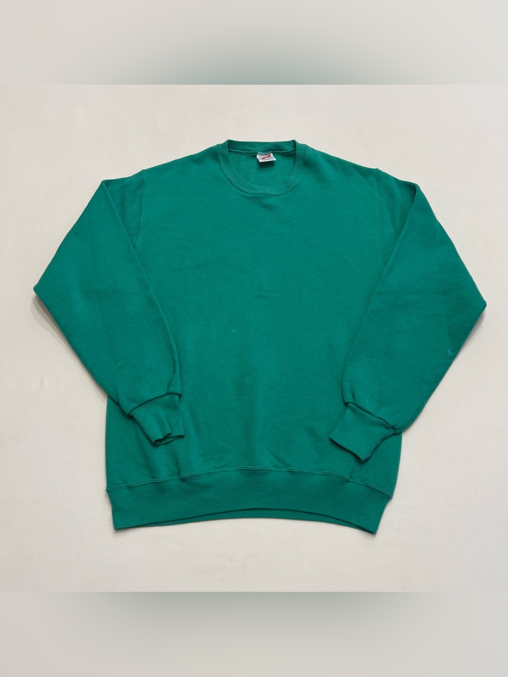 Vintage 80s 90s Jerzees Solid Green Long Sleeve Crewneck Adult Large